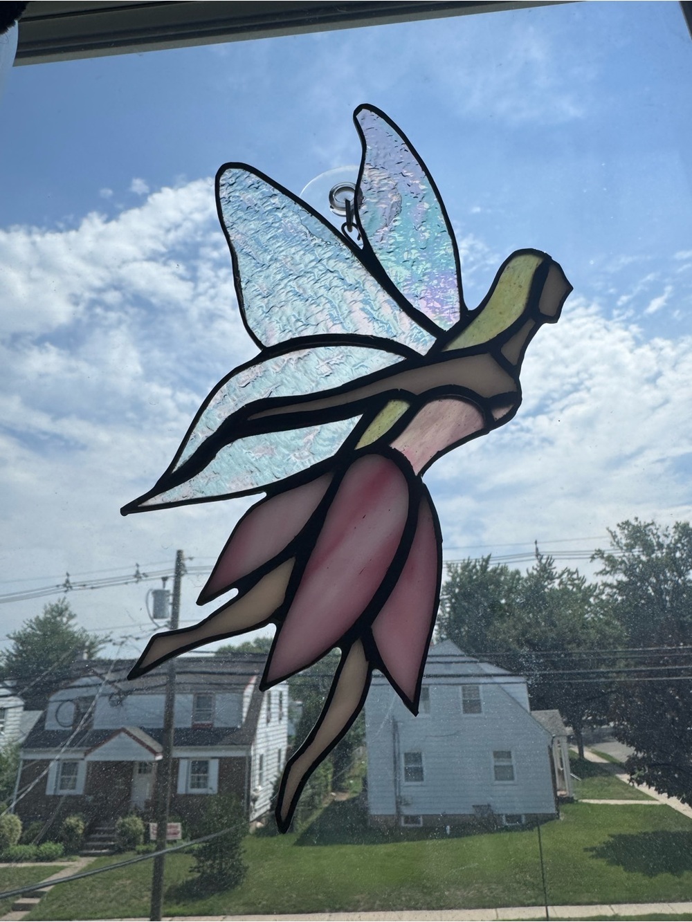 Handcrafted Pink & Blue Stained Glass Fairy Suncatcher